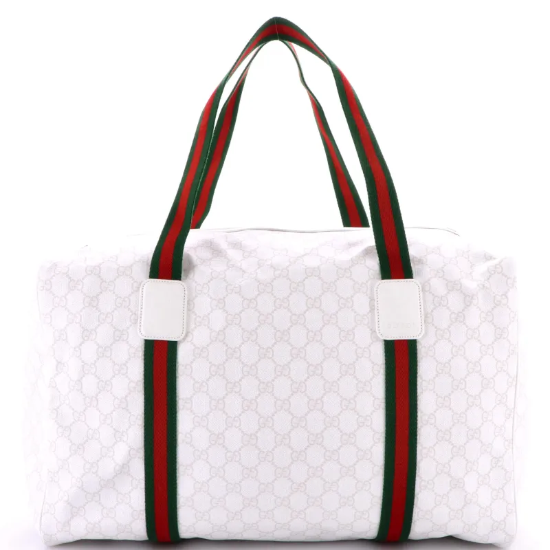 Pre-Loved Gucci Web Convertible Duffle Bag GG Coated Canvas Medium sold by Zulily