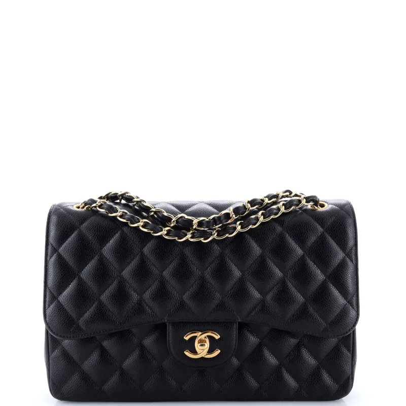 Pre-Loved Chanel Classic Double Flap Bag Quilted Caviar Jumbo sold by Zulily