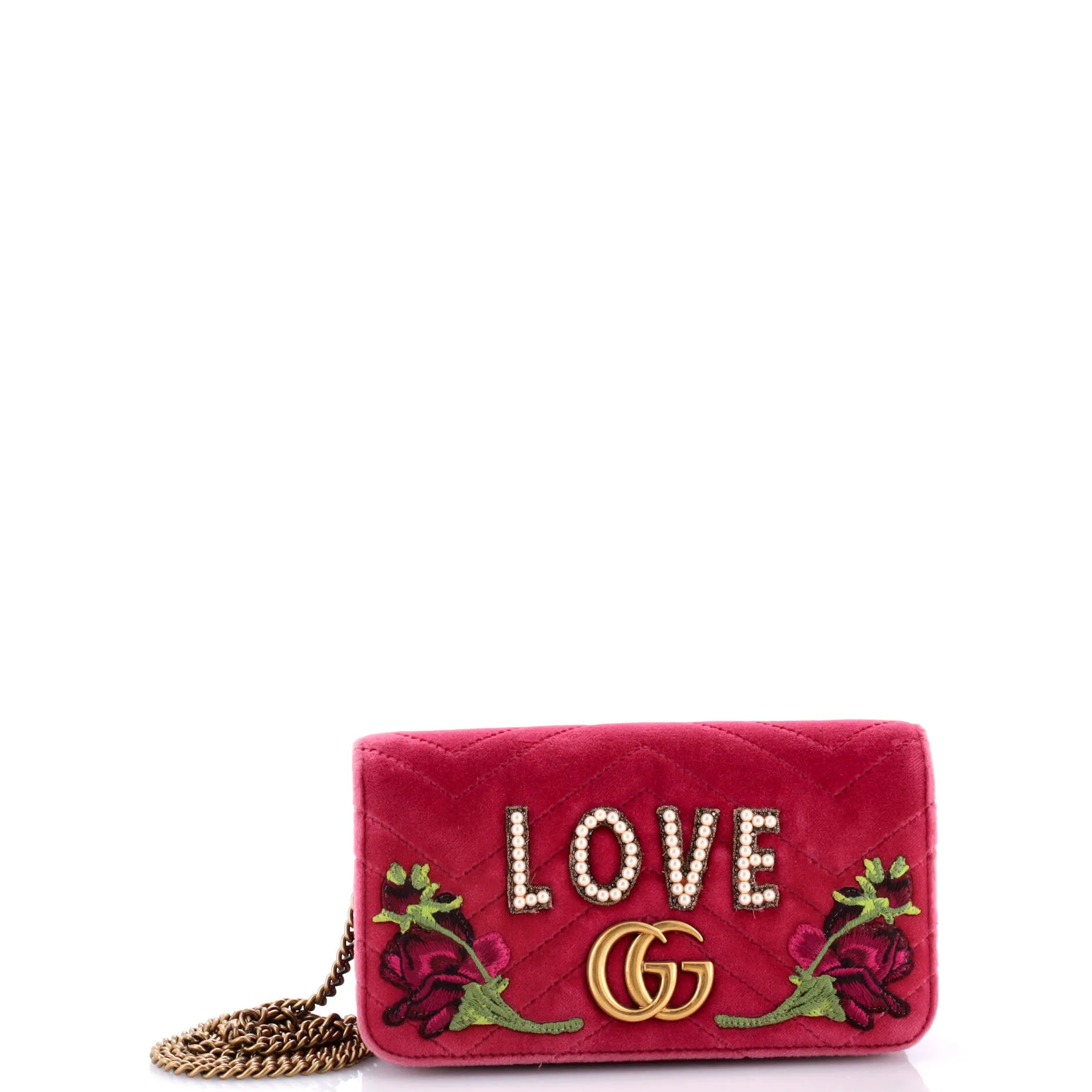 Pre-Loved Gucci GG Marmont Chain Flap Bag Embroidered Matelasse Velvet Mini sold by Zulily product image thumbnail 2