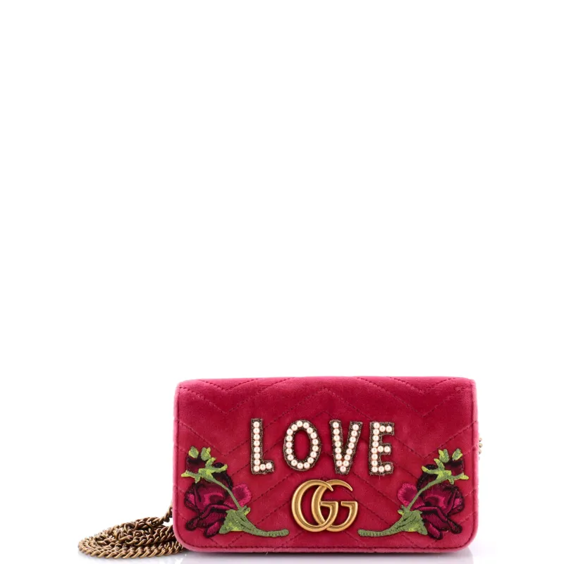 Pre-Loved Gucci GG Marmont Chain Flap Bag Embroidered Matelasse Velvet Mini sold by Zulily
