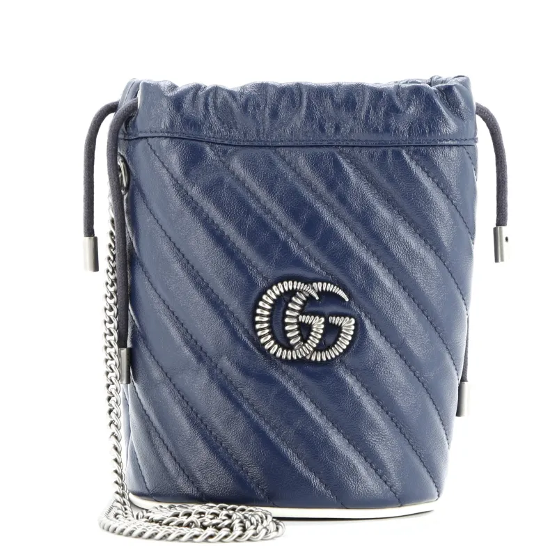 Pre-Loved Gucci GG Marmont Bucket Bag Diagonal Quilted Leather Mini sold by Zulily