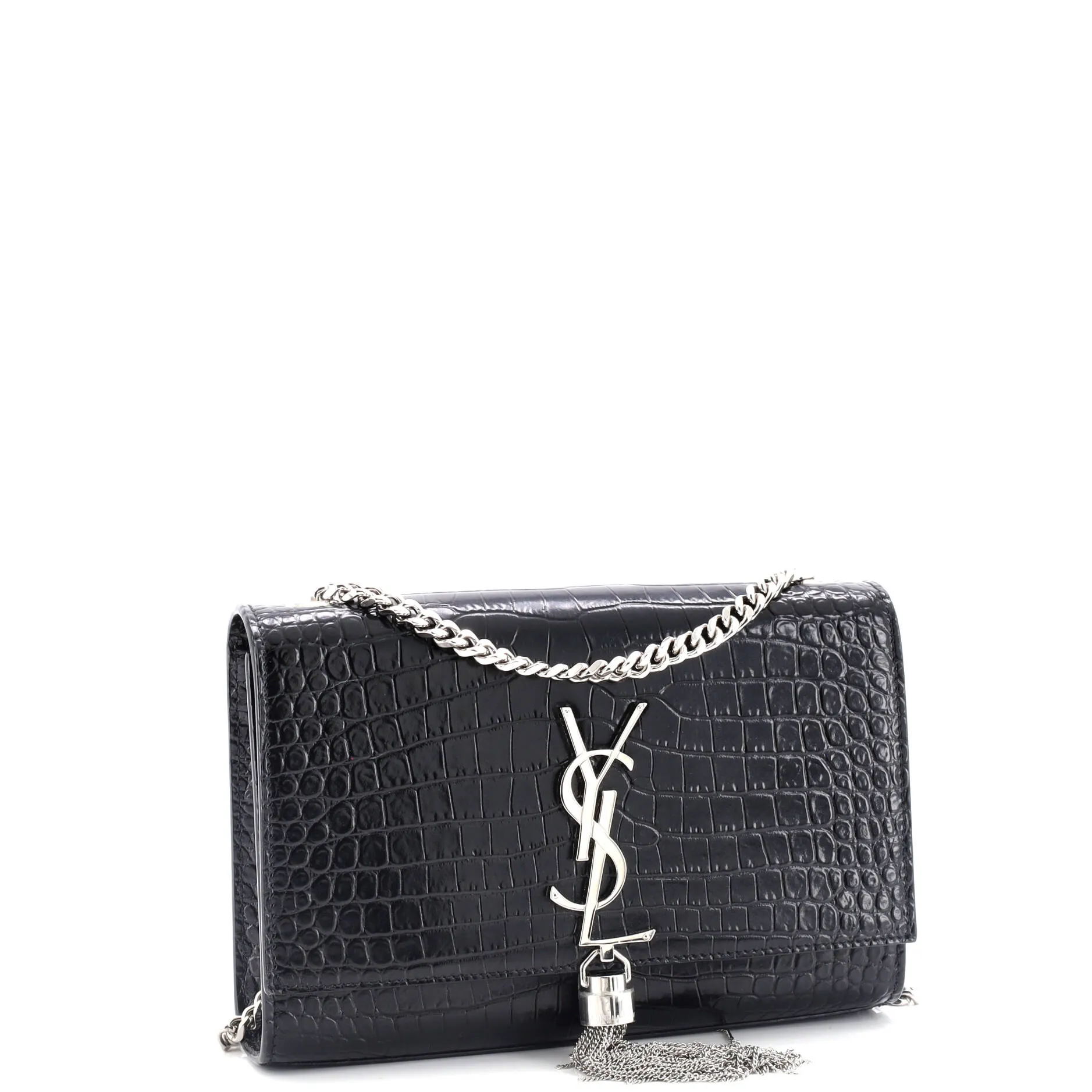 Pre-Loved Saint Laurent Classic Monogram Tassel Crossbody Bag Crocodile Embossed Leather Small sold by Zulily product image thumbnail 2