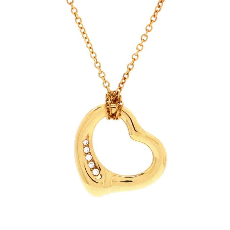 Pre-Loved Tiffany Elsa Peretti Open Heart 5 Diamonds Pendant Necklace 18K Yellow Gold and Diamonds sold by Zulily