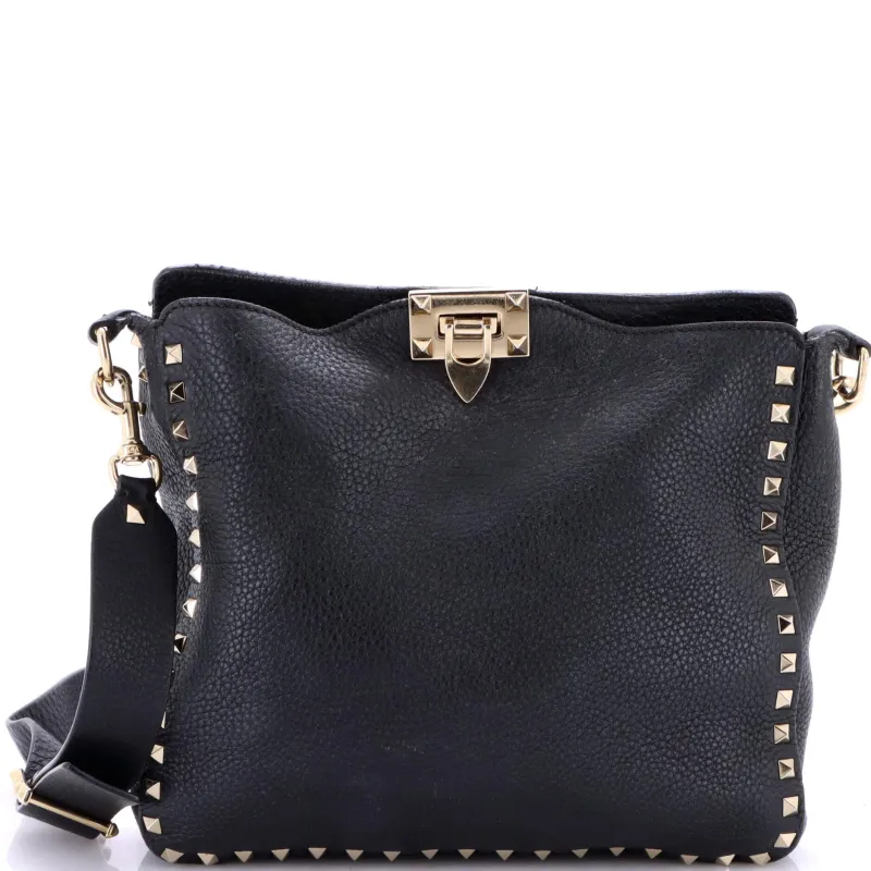 Pre-Loved Valentino Rockstud Flip Lock Messenger Bag Leather Small sold by Zulily