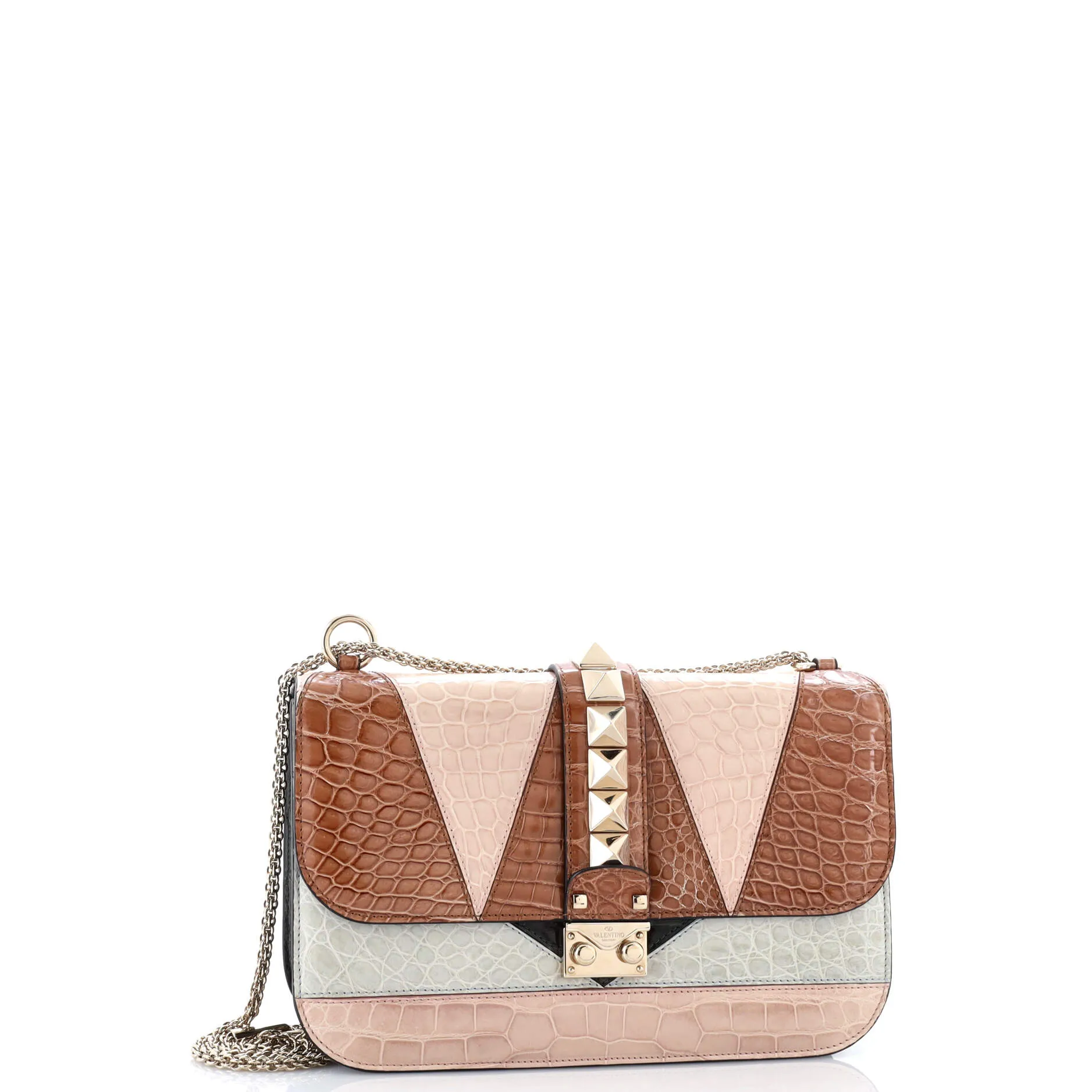 Pre-Loved Valentino Glam Lock Shoulder Bag Colorblock Crocodile Medium sold by Zulily product image thumbnail 2