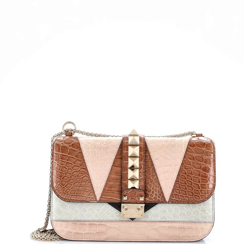 Pre-Loved Valentino Glam Lock Shoulder Bag Colorblock Crocodile Medium sold by Zulily