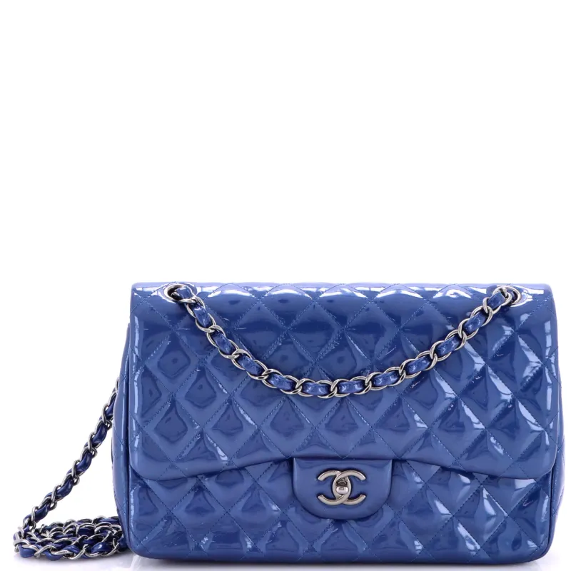 Pre-Loved Chanel Classic Double Flap Bag Quilted Patent Jumbo sold by Zulily
