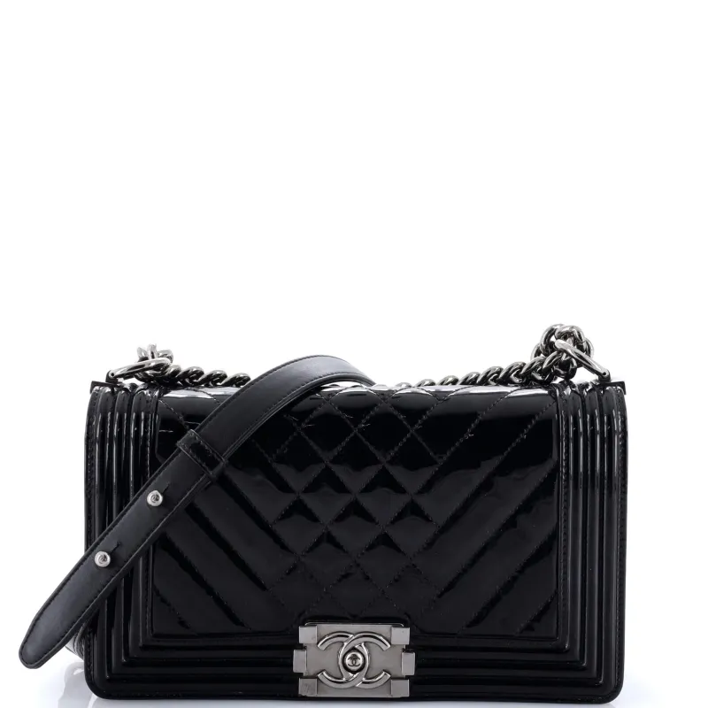 Pre-Loved Chanel Boy Flap Bag Chevron Patent Old Medium sold by Zulily