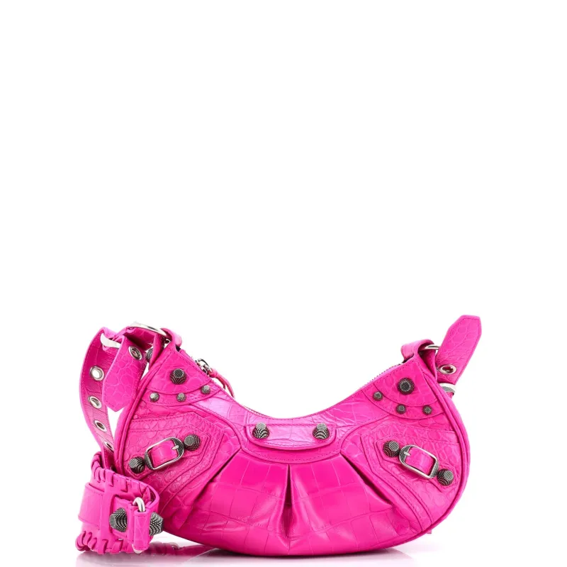 Pre-Loved Balenciaga Le Cagole Giant Studs Shoulder Bag Crocodile Embossed Leather XS sold by Zulily