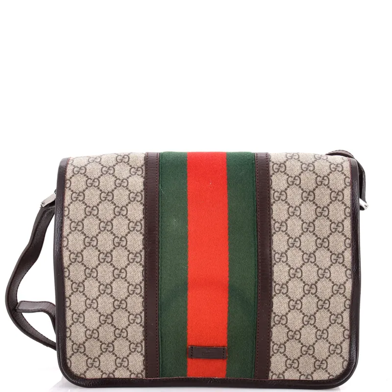 Pre-Loved Gucci Web Flap Messenger Bag GG Coated Canvas Medium sold by Zulily