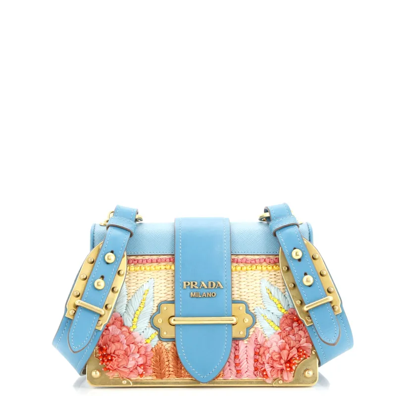 Pre-Loved Prada Cahier Crossbody Bag Embroidered Straw with Leather Small sold by Zulily