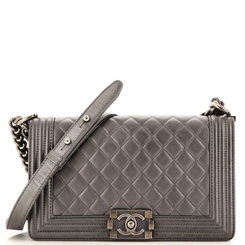 Pre-Loved Chanel Boy Flap Bag Quilted Lambskin Old Medium sold by Zulily