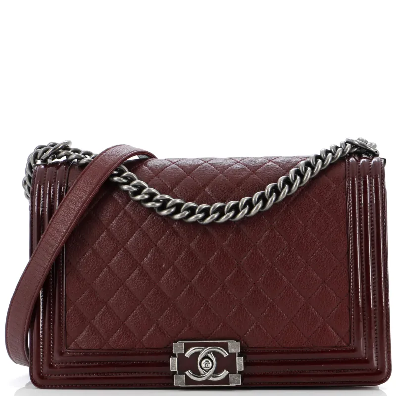 Pre-Loved Chanel Boy Flap Bag Quilted Goatskin with Patent New Medium sold by Zulily