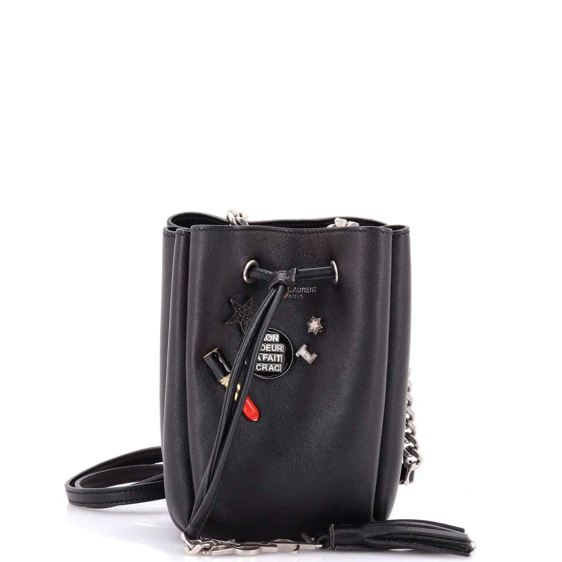Pre-Loved Saint Laurent Monogram Bourse Bucket Bag Embellished Leather Mini sold by Zulily