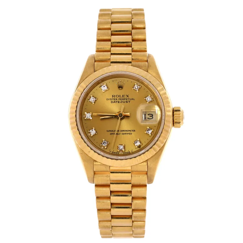 Pre-Loved Rolex Oyster Perpetual Datejust Automatic Watch Yellow Gold with Diamond Markers 26 sold by Zulily