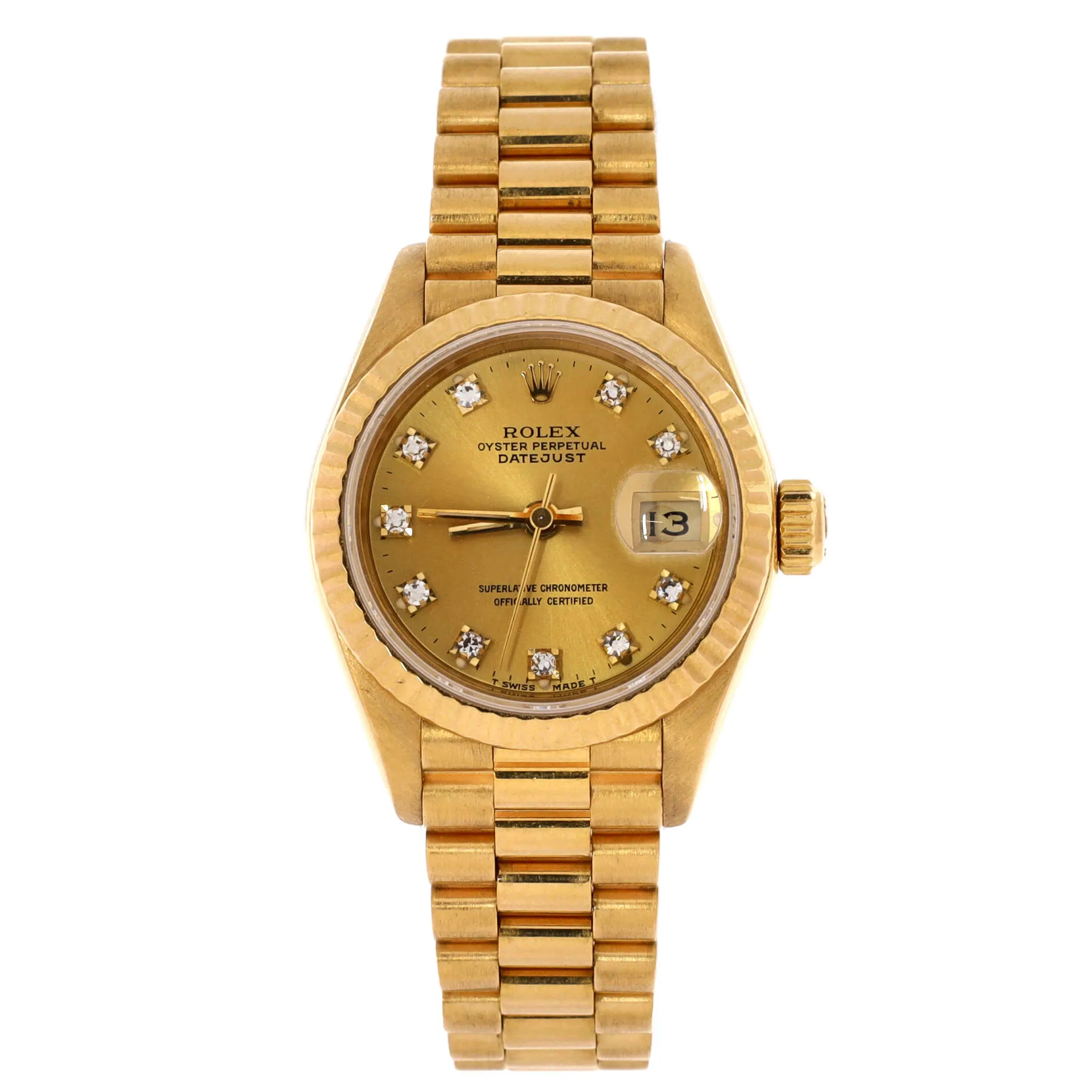 Pre-Loved Rolex Oyster Perpetual Datejust Automatic Watch Yellow Gold with Diamond Markers 26 sold by Zulily