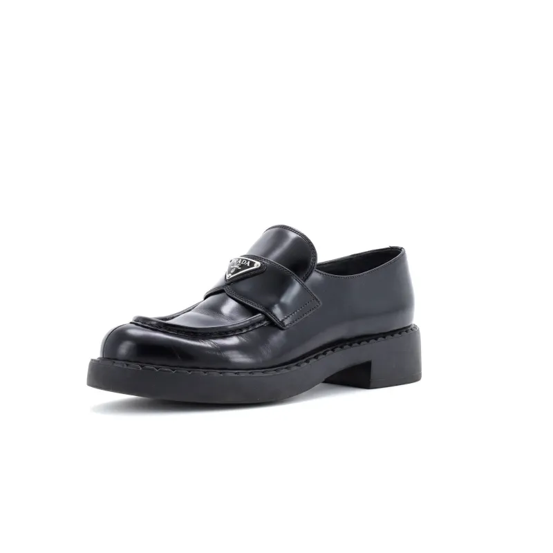 Pre-Loved Prada Women's Triangle Logo Loafers Spazzolato Leather sold by Zulily