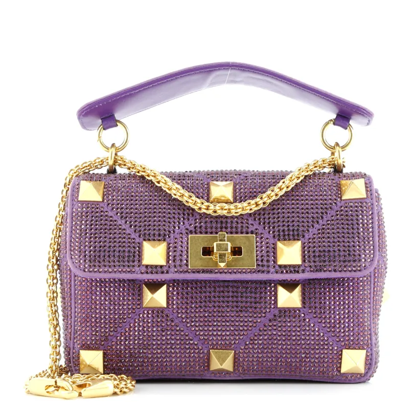 Pre-Loved Valentino Roman Stud Flap Bag Embellished Suede Medium sold by Zulily