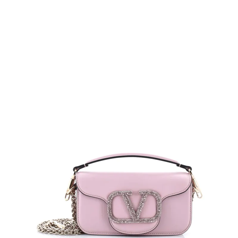 Pre-Loved Valentino VLogo Loco Flap Shoulder Bag Leather with Crystals Small sold by Zulily