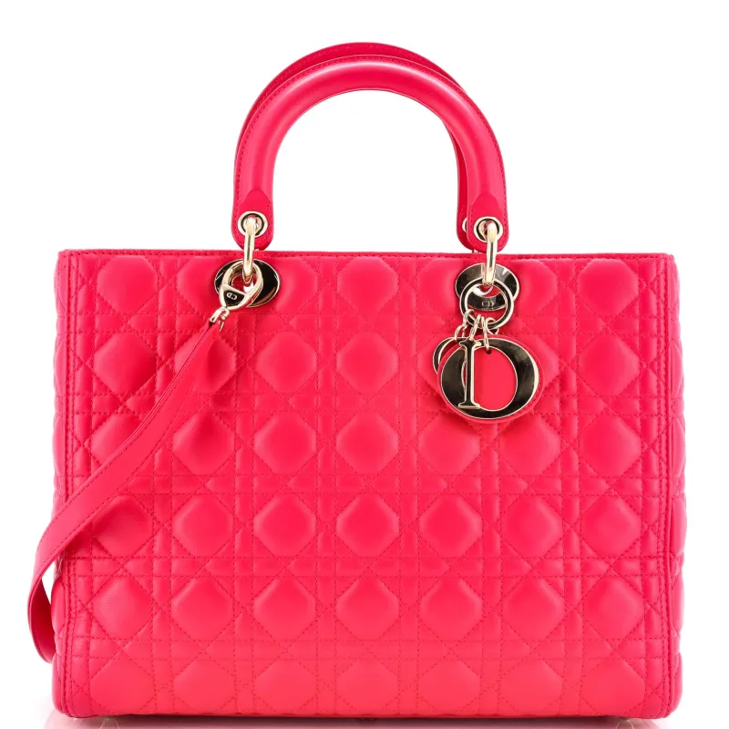 Pre-Loved Christian Dior Lady Dior Bag Cannage Quilt Lambskin Large sold by Zulily