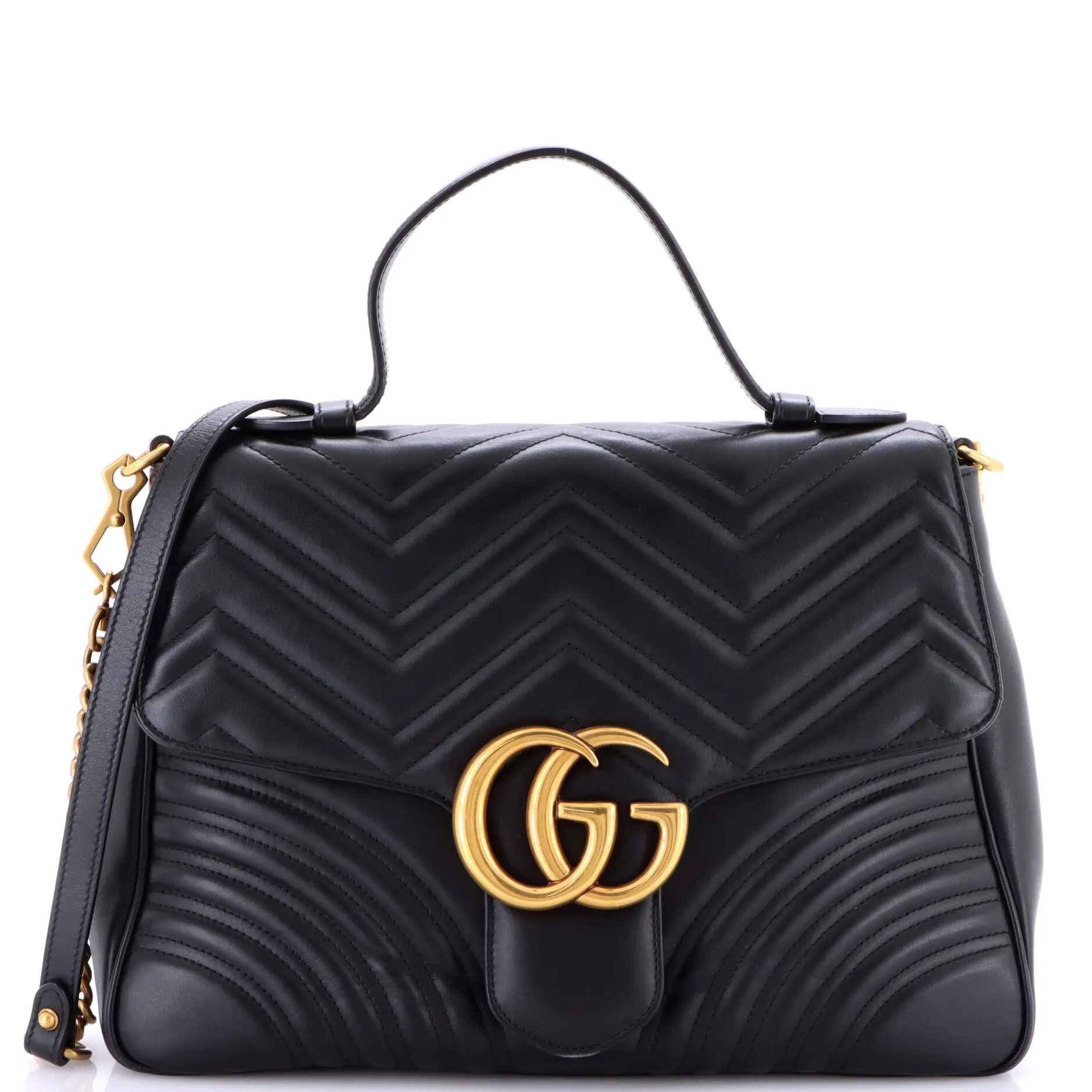 Pre-Loved Gucci GG Marmont Top Handle Flap Bag Matelasse Leather Medium sold by Zulily