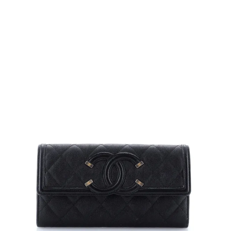 Pre-Loved Chanel Filigree Flap Wallet Quilted Caviar Long sold by Zulily