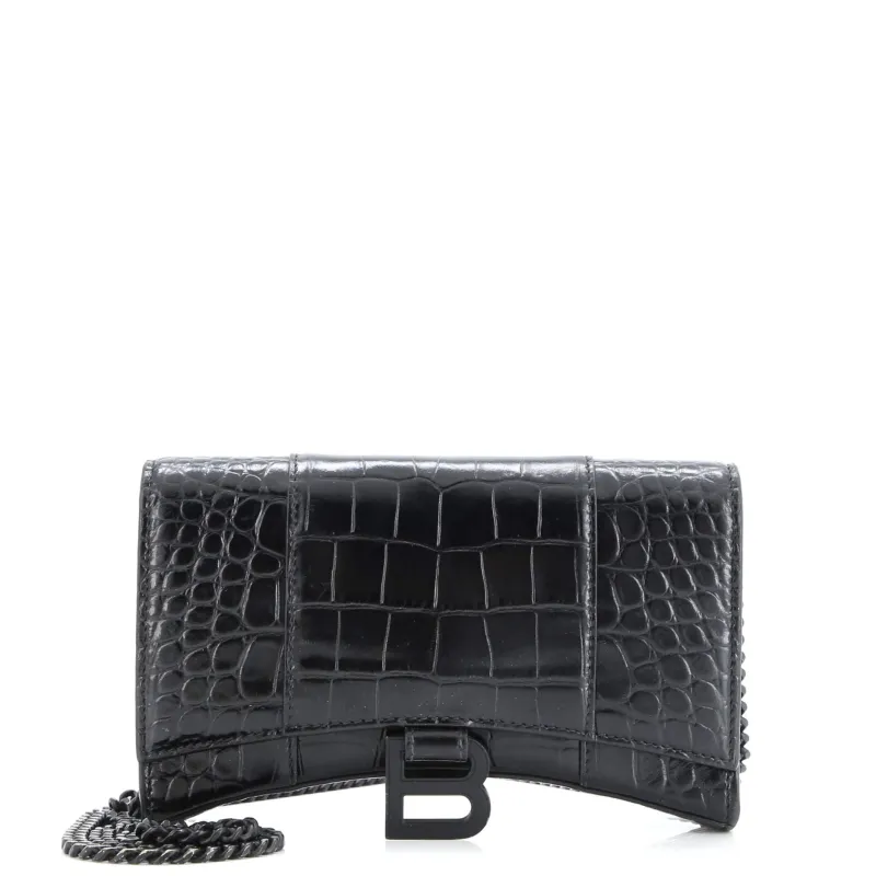 Pre-Loved Balenciaga Hourglass Crossbody Bag Crocodile Embossed Leather XS sold by Zulily
