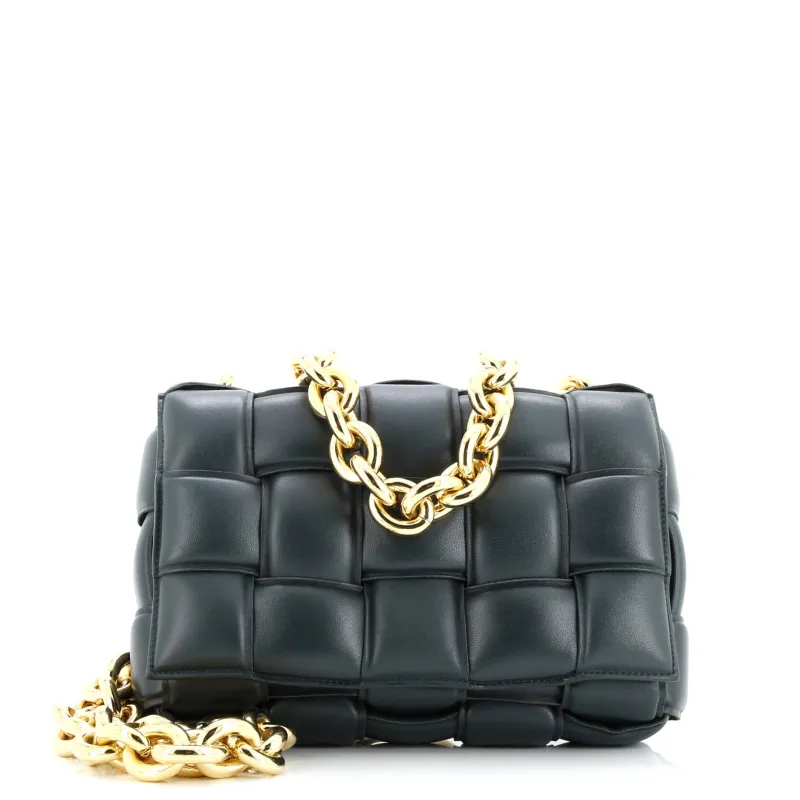 Pre-Loved Bottega Veneta Cassette Chain Crossbody Bag Padded Maxi Intrecciato Leather sold by Zulily