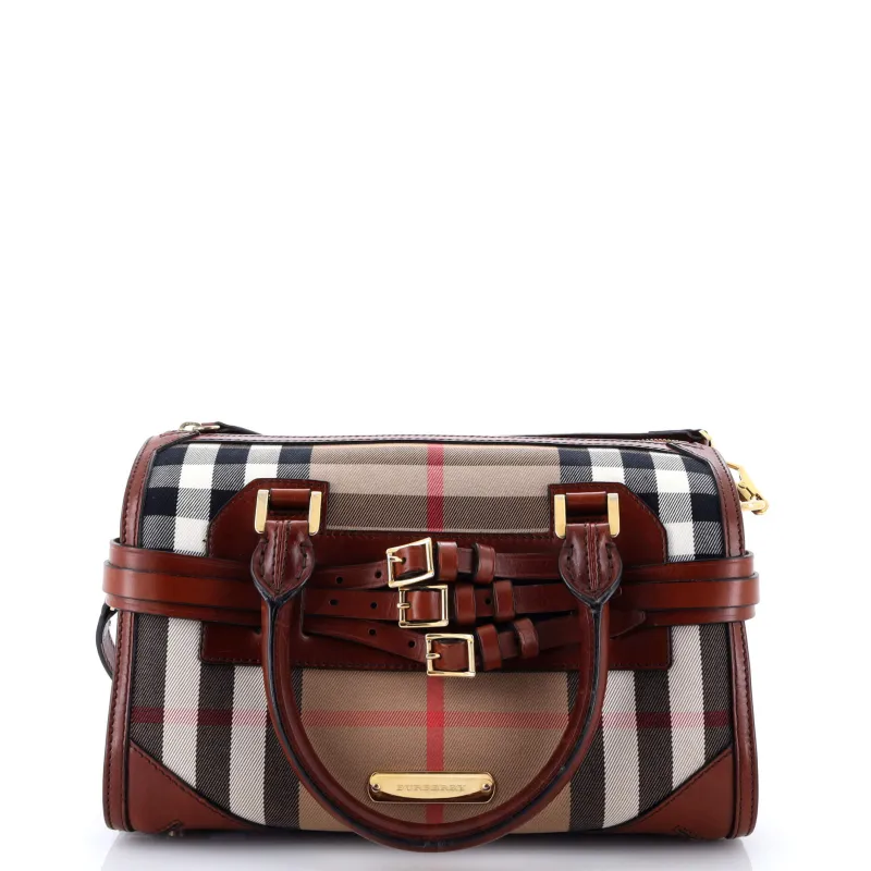 Pre-Loved Burberry Alchester Bridle Bowling Bag House Check Canvas Medium sold by Zulily