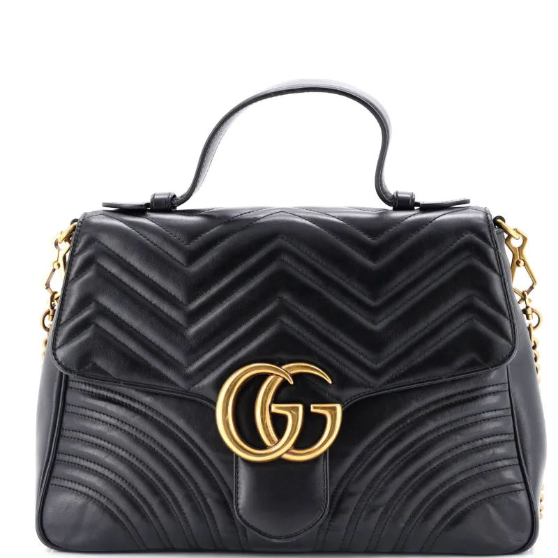 Pre-Loved Gucci GG Marmont Top Handle Flap Bag Matelasse Leather Medium sold by Zulily