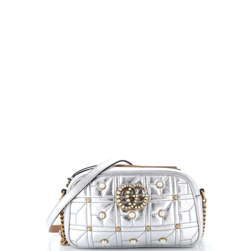 Pre-Loved Gucci Pearly GG Marmont Shoulder Bag Embellished Matelasse Leather Small sold by Zulily