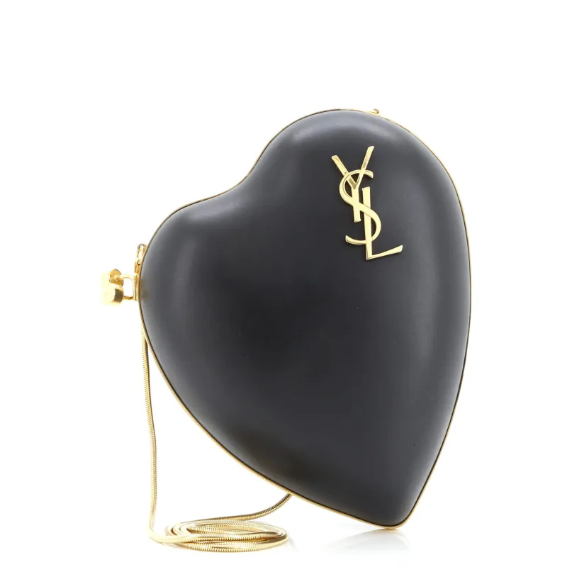 Pre-Loved Saint Laurent Love Heart Chain Box Clutch Leather Small sold by Zulily