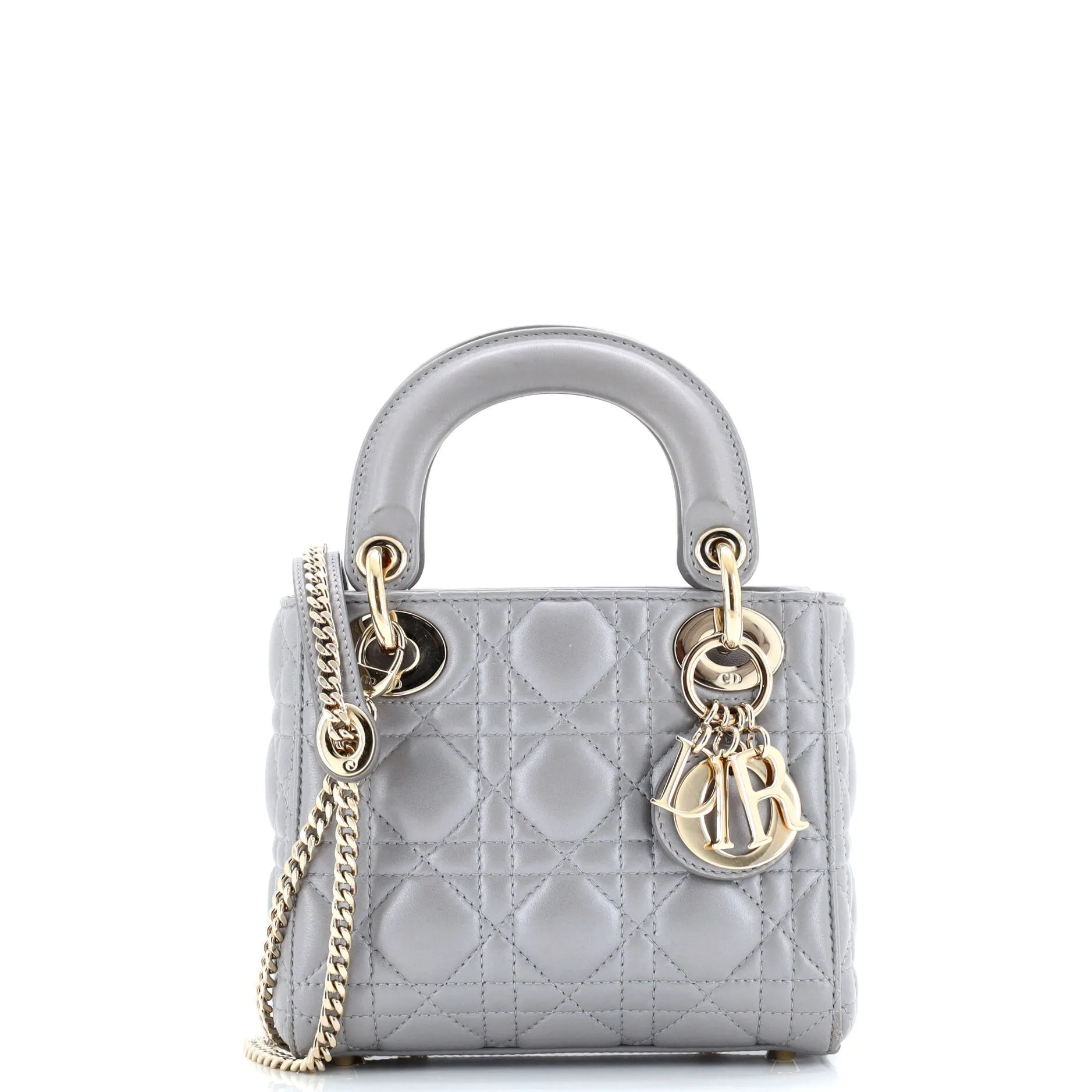 Pre-Loved Christian Dior Lady Dior Chain Bag Cannage Quilt Lambskin Mini sold by Zulily