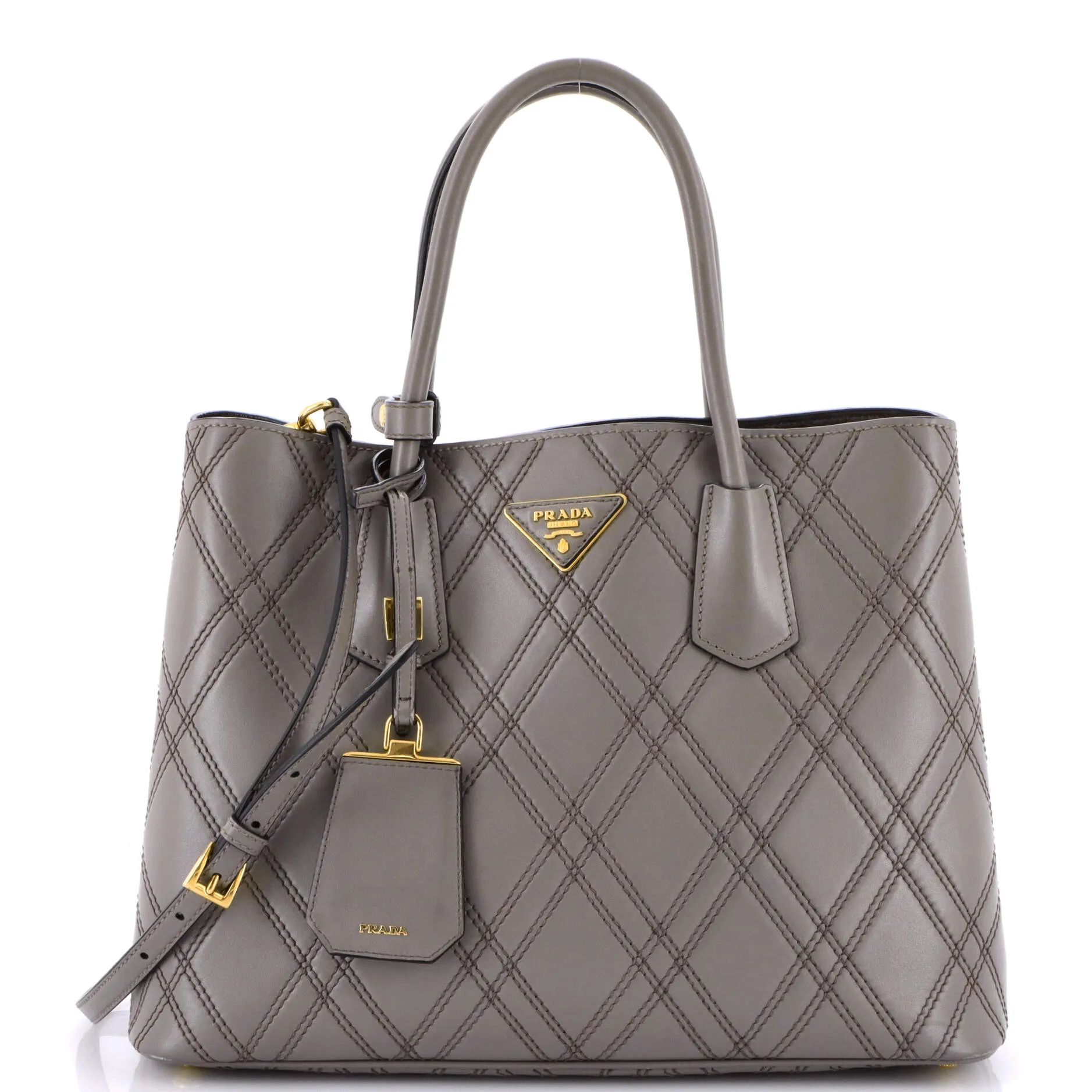 Pre-Loved Prada Cuir Double Tote Quilted Leather Medium sold by Zulily