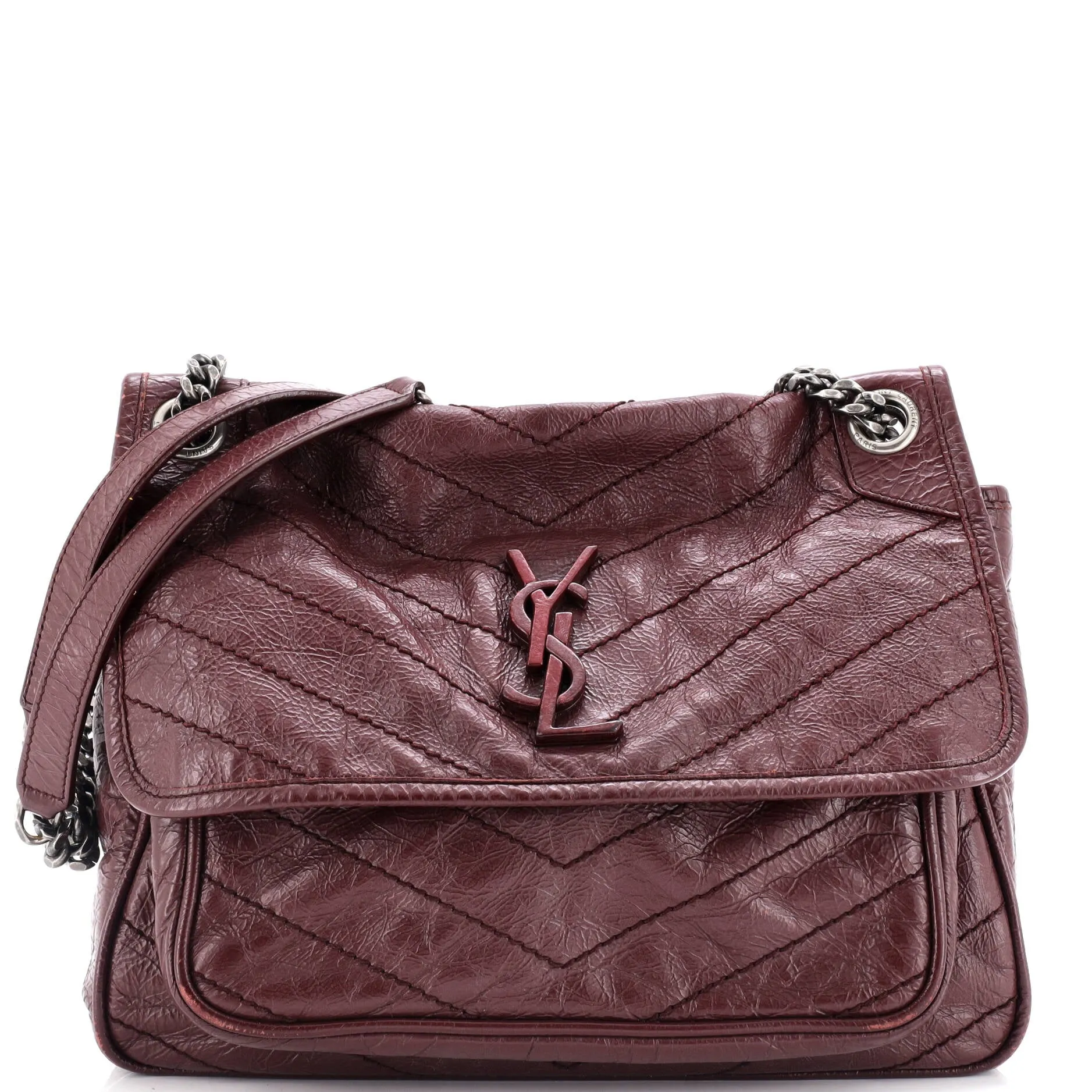 Pre-Loved Saint Laurent Niki Chain Flap Bag Matelasse Chevron Leather Medium sold by Zulily