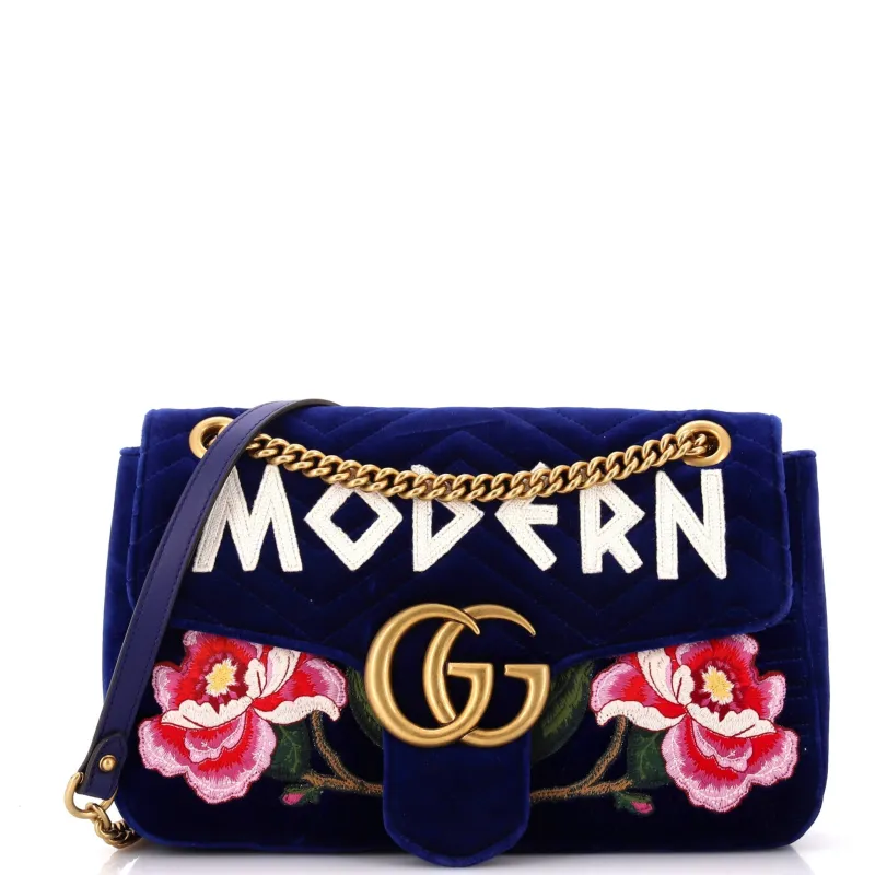 Pre-Loved Gucci GG Marmont Flap Bag Embroidered Matelasse Velvet Medium made by Gucci