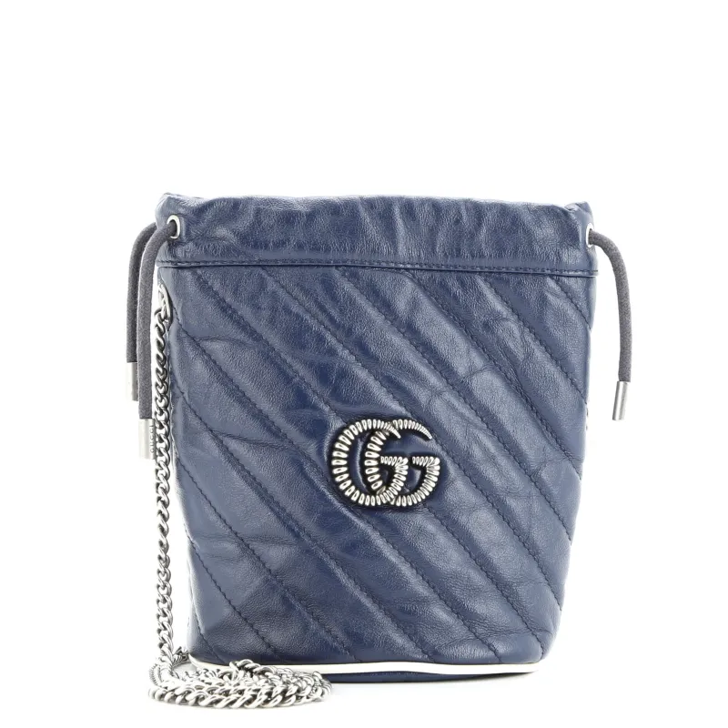 Pre-Loved Gucci GG Marmont Bucket Bag Diagonal Quilted Leather Mini sold by Zulily