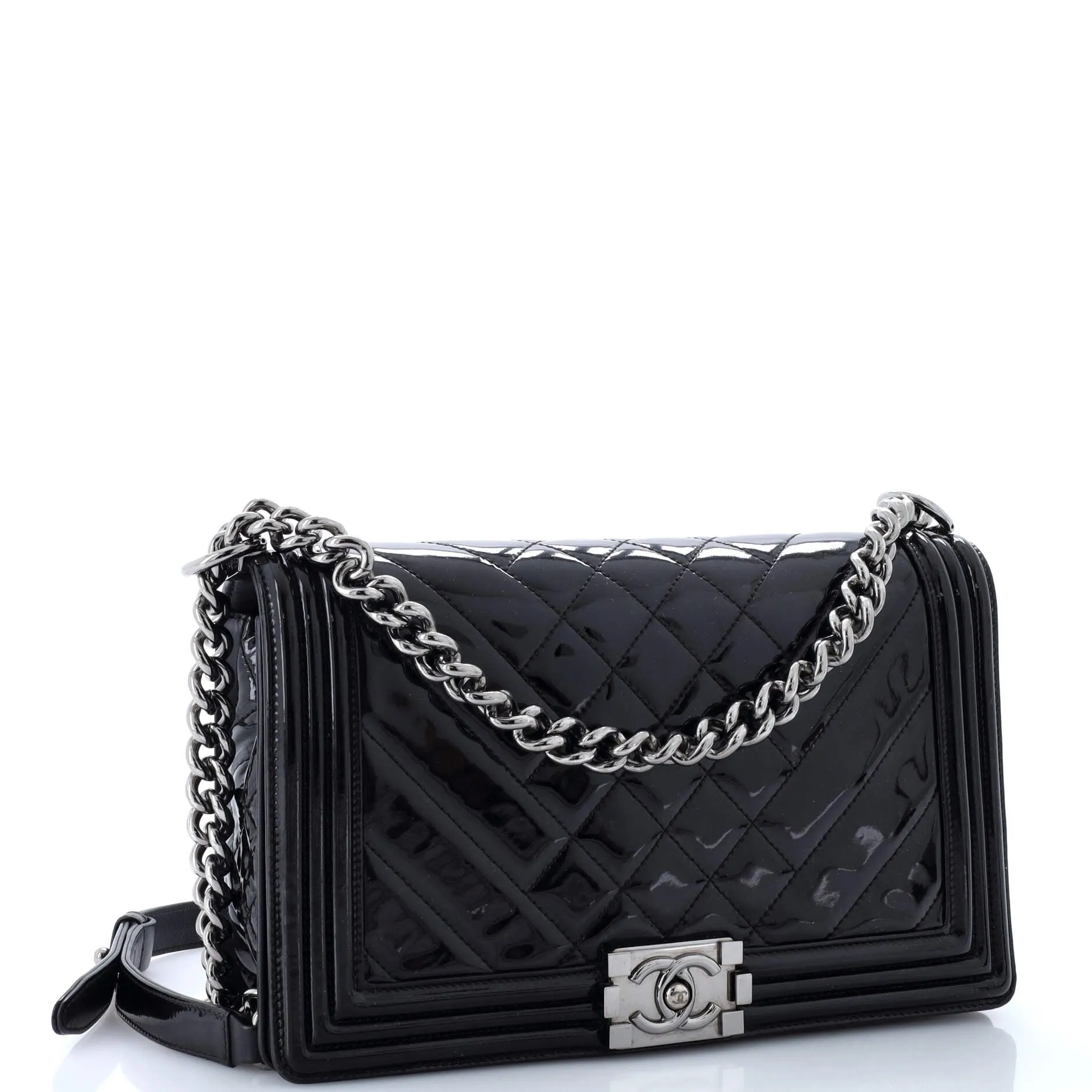 Pre-Loved Chanel Boy Flap Bag Chevron Patent New Medium sold by Zulily product image thumbnail 2