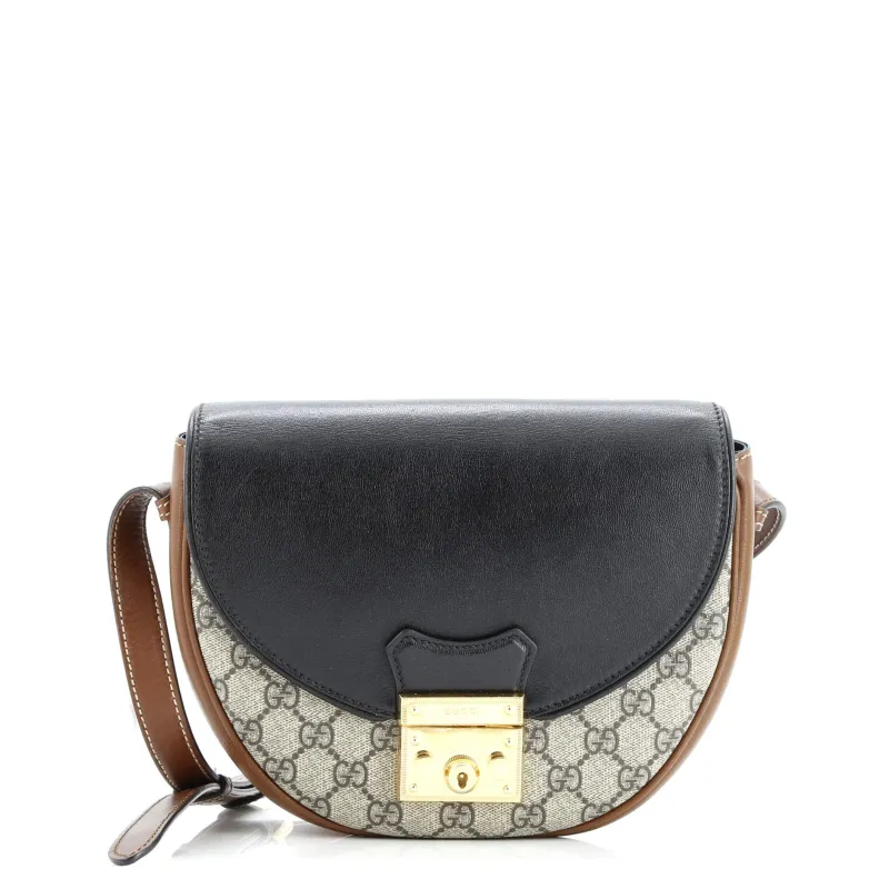 Pre-Loved Gucci Padlock Saddle Shoulder Bag GG Coated Canvas and Leather Small sold by Zulily