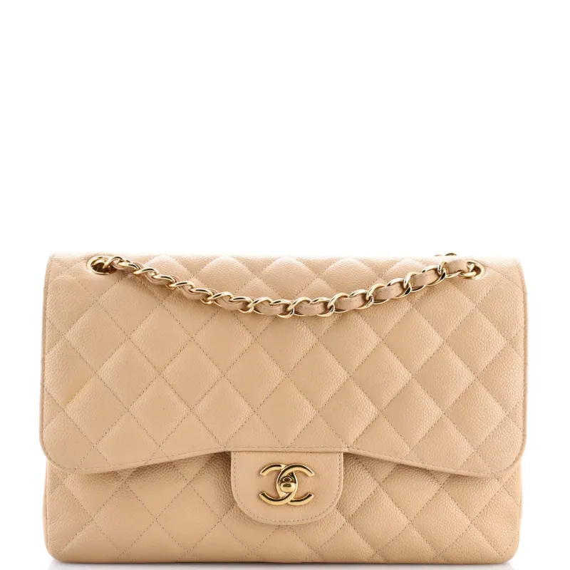 Pre-Loved Chanel Classic Double Flap Bag Quilted Caviar Jumbo sold by Zulily