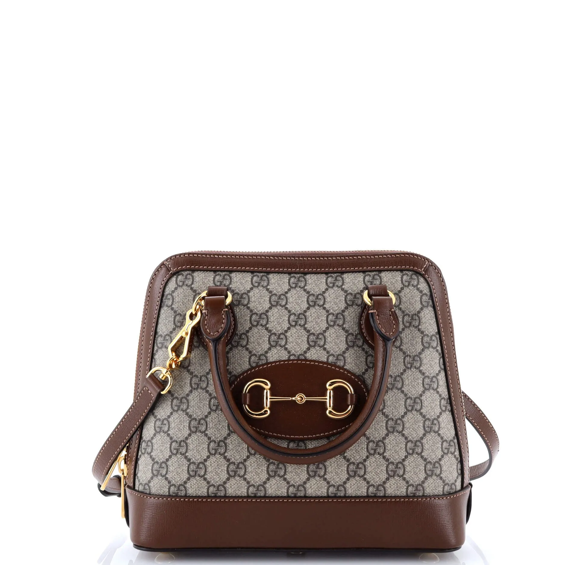 Pre-Loved Gucci Horsebit 1955 Top Handle Bag GG Coated Canvas with Leather Small sold by Zulily