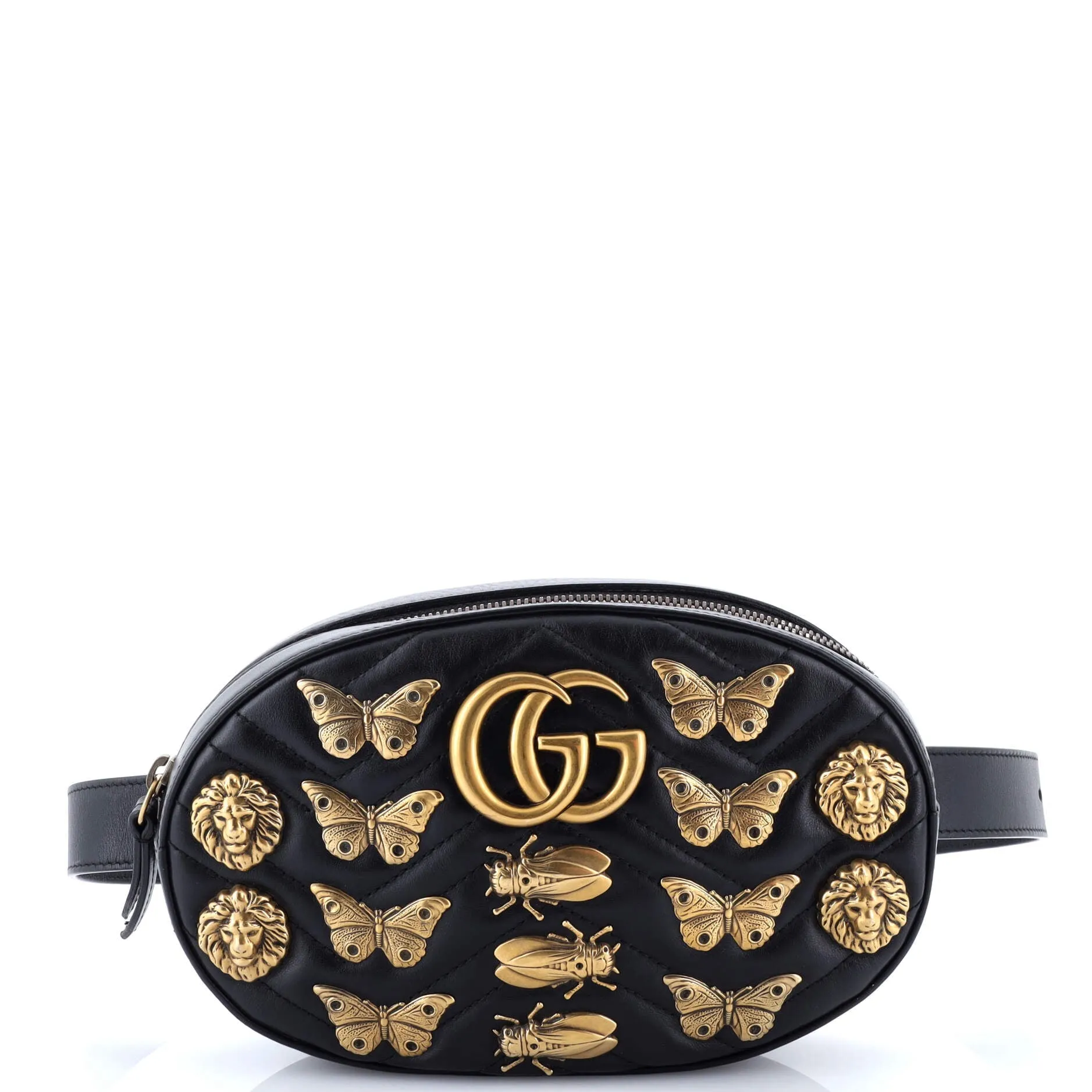 Pre-Loved Gucci GG Marmont Belt Bag Embellished Matelasse Leather sold by Zulily