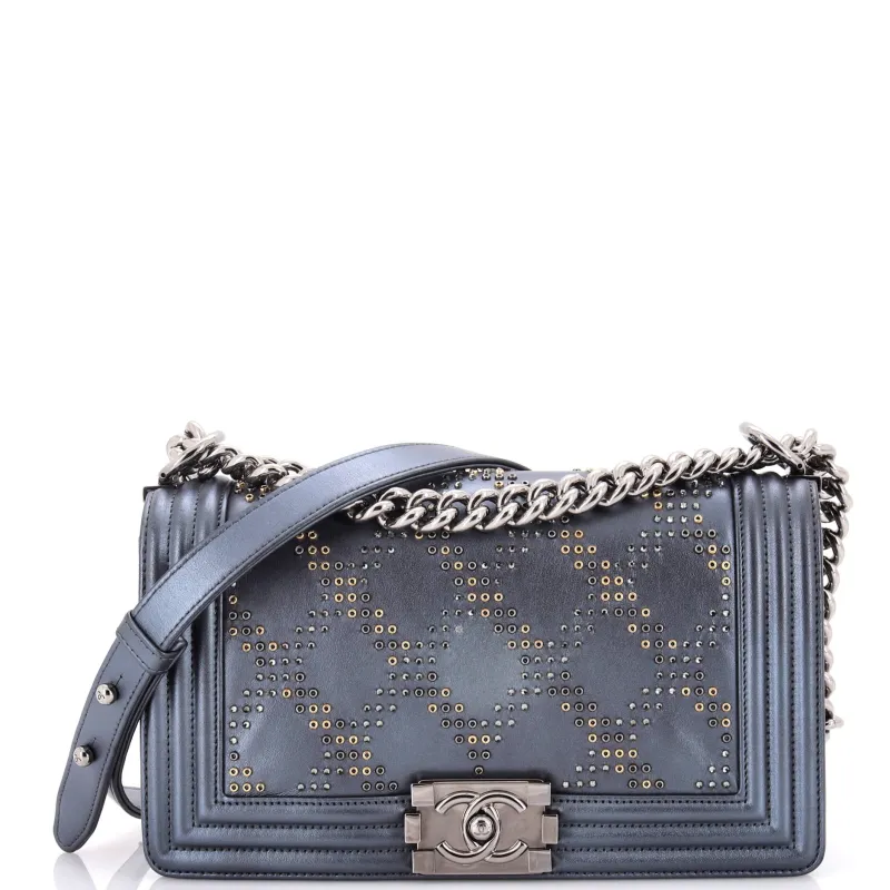 Pre-Loved Chanel Boy Flap Bag Studded Leather Old Medium sold by Zulily