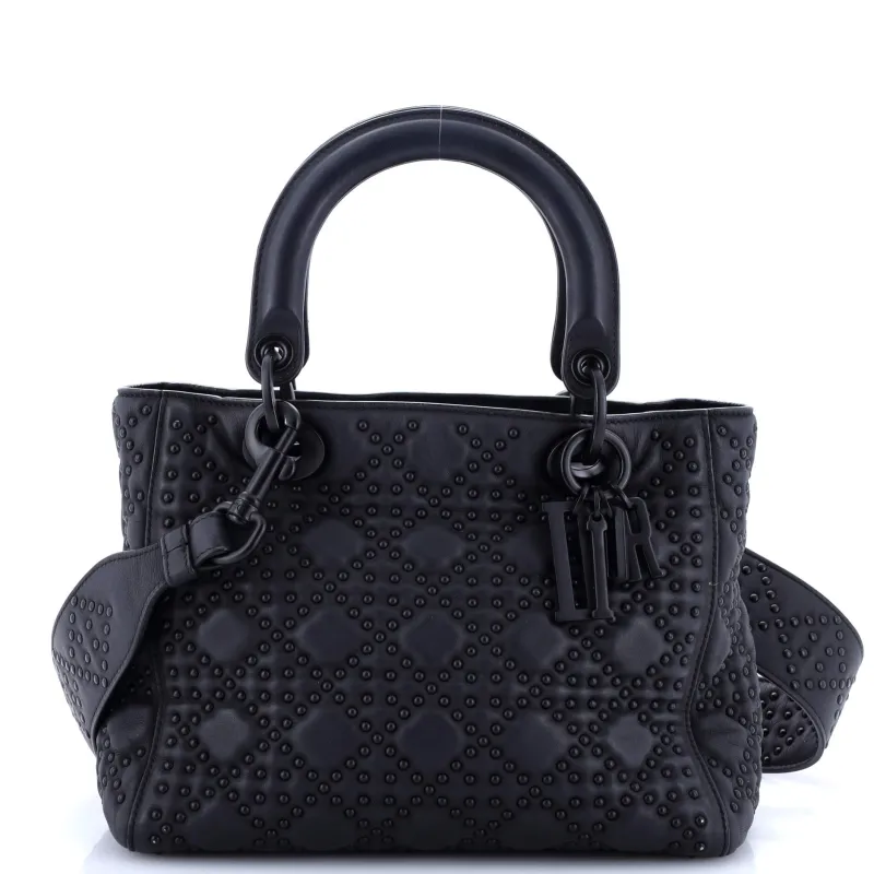 Pre-Loved Christian Dior Ultra Matte Supple Lady Dior Bag Cannage Studded Lambskin Medium sold by Zulily