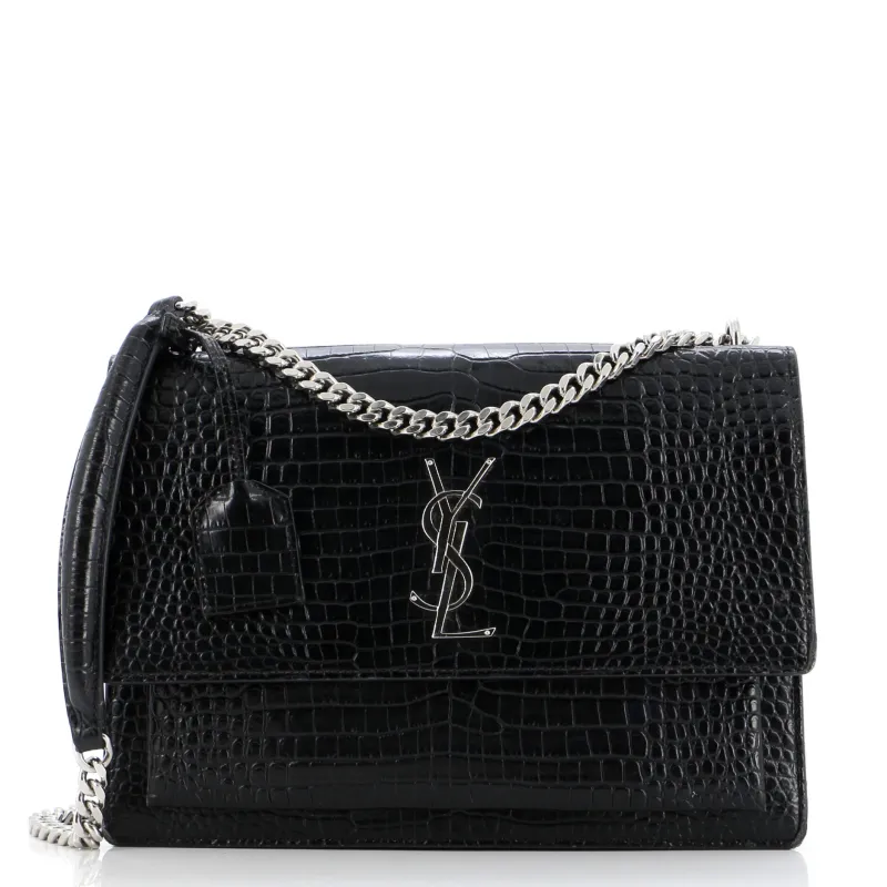 Pre-Loved Saint Laurent Sunset Crossbody Bag Crocodile Embossed Leather Large sold by Zulily