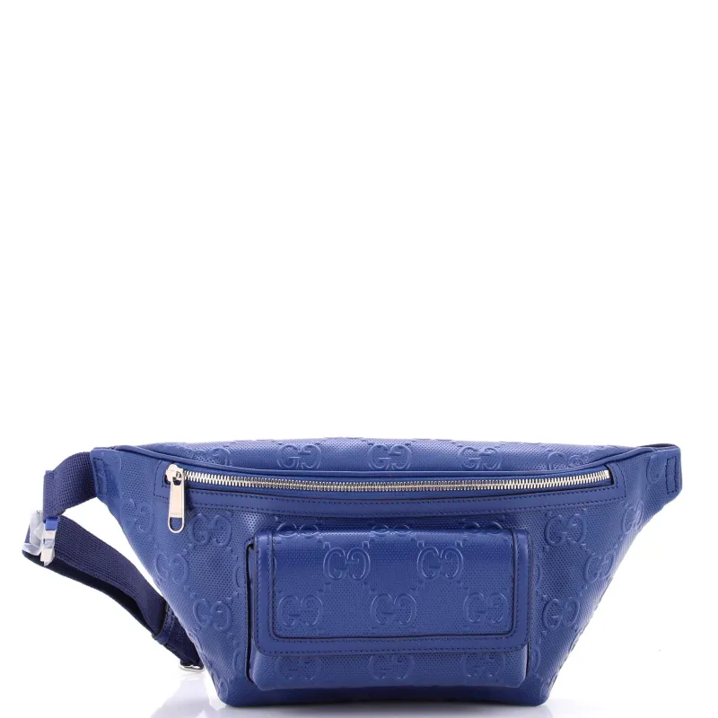 Pre-Loved Gucci Front Pocket Belt Bag GG Embossed Perforated Leather sold by Zulily