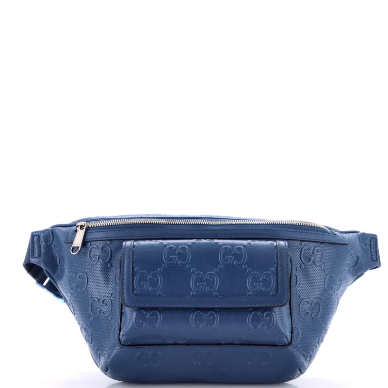 Pre-Loved Gucci Front Pocket Belt Bag GG Embossed Perforated Leather sold by Zulily