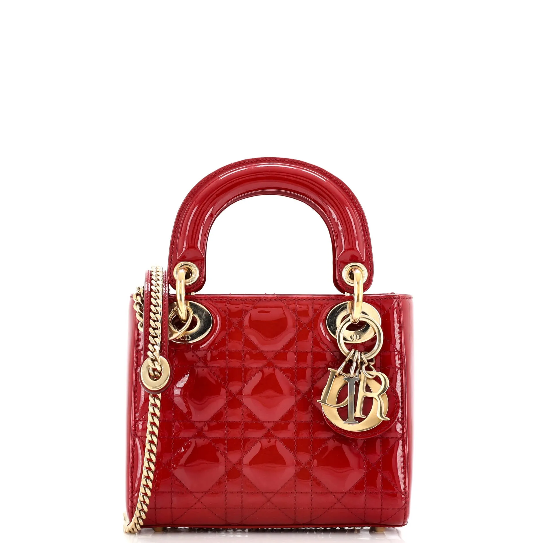 Pre-Loved Christian Dior Lady Dior Chain Bag Cannage Quilt Patent Mini sold by Zulily