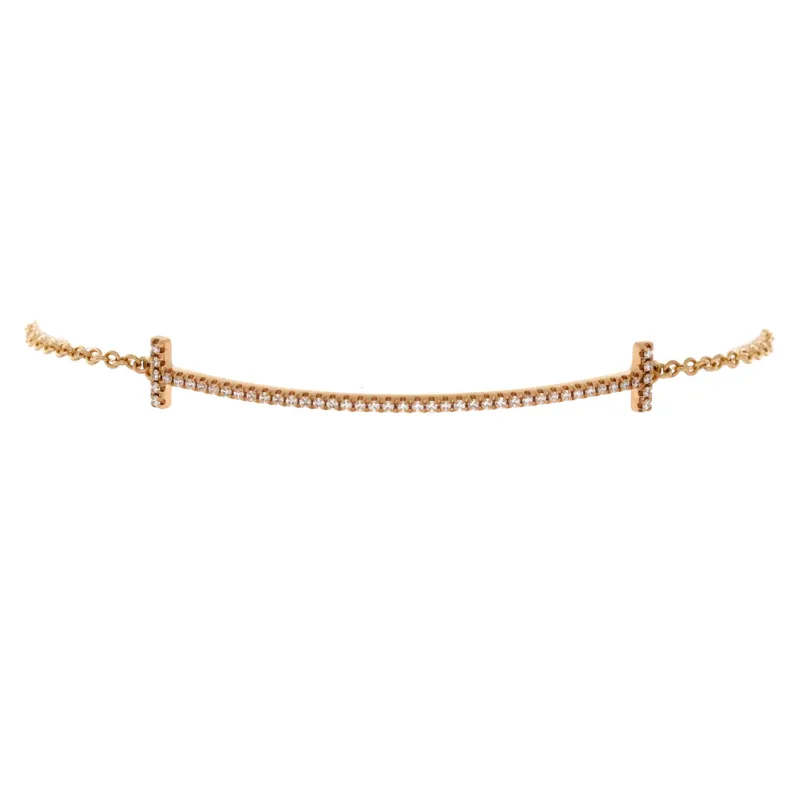 Pre-Loved Tiffany T Smile Chain Bracelet 18K Yellow Gold with Diamonds Medium sold by Zulily