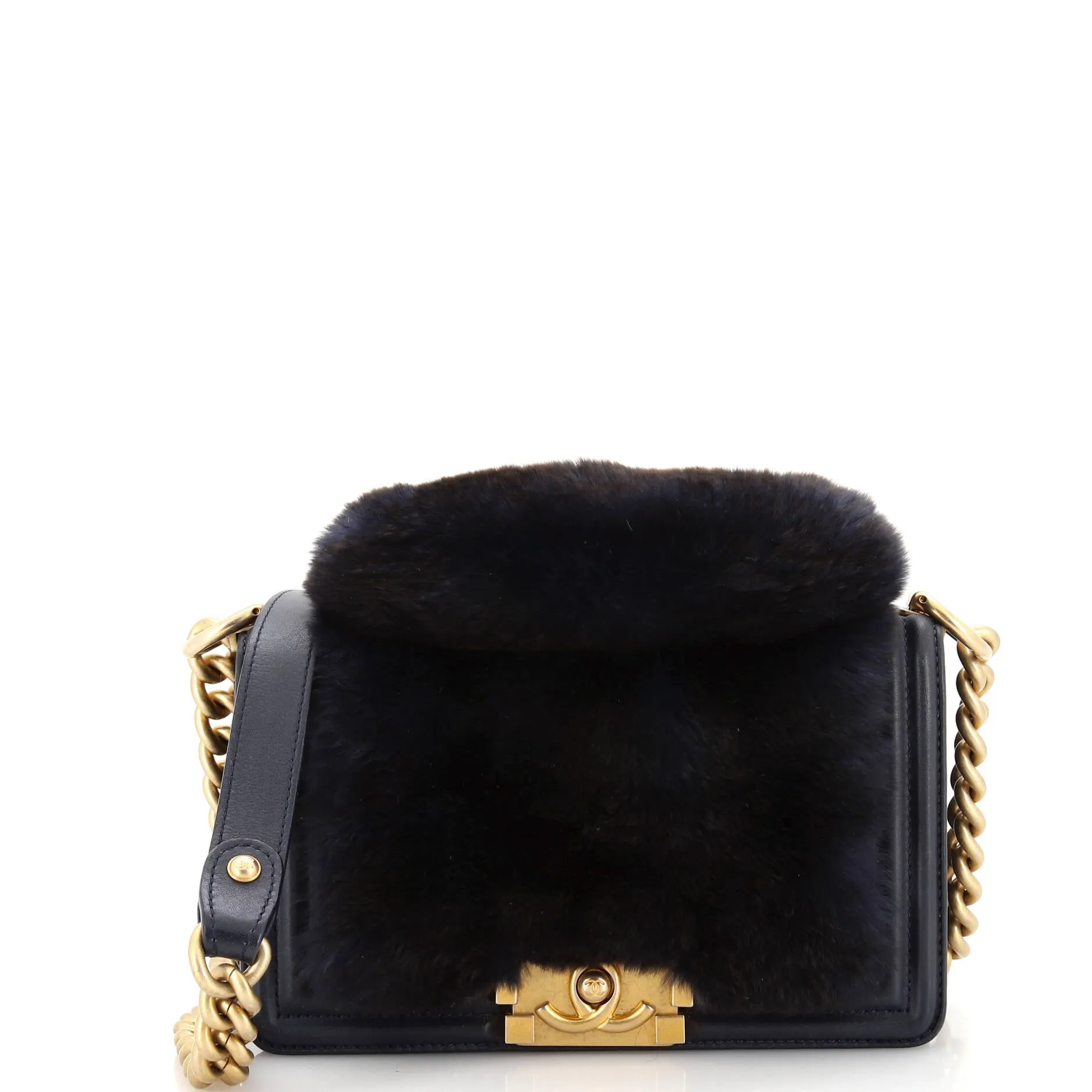 Pre-Loved Chanel Top Handle Boy Flap Bag Fur Small sold by Zulily